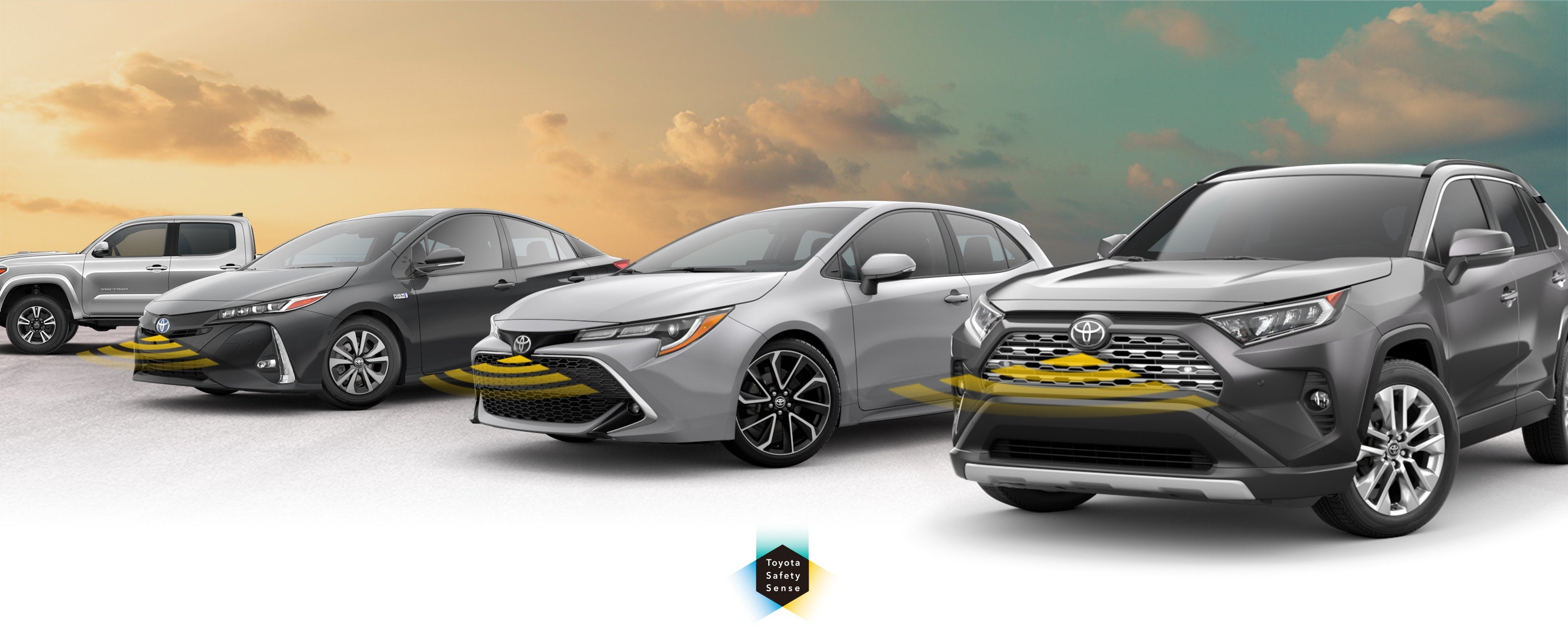 Toyota Safety Sense: Designed for Safety. Options shown on Toyota models including RAV4, Tacoma, and Camry, available now at Bergeron Toyota in Iron Mountain MI.